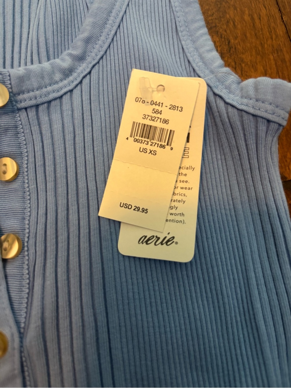 Aerie Light Blue Ribbed Henley Tank NWT Sz XS - Picture 4 of 4